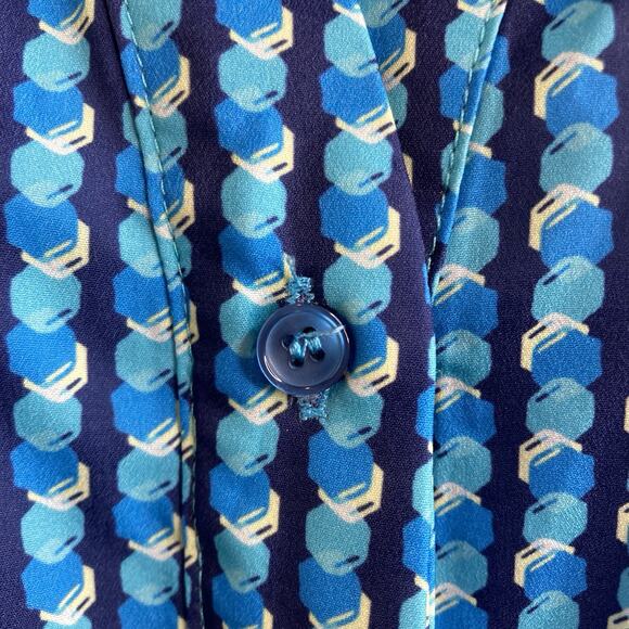 The Shirt Rochelle Behrens Blue Print Ruffled Blouse Size M Boho Fairy Victorian - Picture 9 of 12